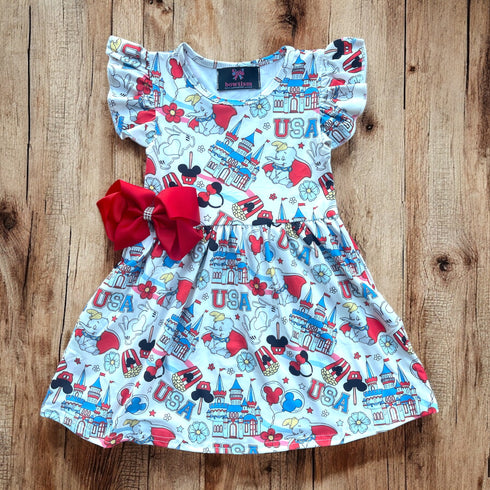 Girls Mouse July 4th Dress with Matching Bow - Bowtism